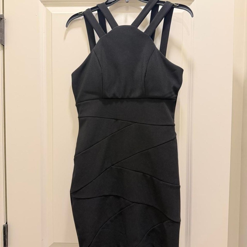 Emerald Sundae Black Multi-Strap Halter Bodycon Bandage Mini Dress Large